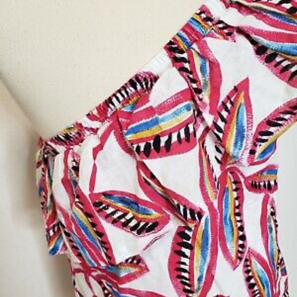 J Crew One Shoulder Dress White Pink Tropical Leaf Print Small - Picture 12 of 14